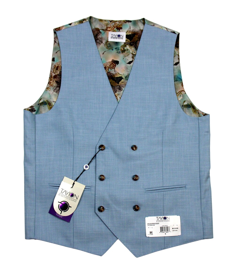 Tayion By Montee Holland Suit Vest Mens Small Light Blue Double Breasted Stretch